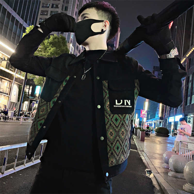 JK92/P138控178秋季社会小伙拼接翻领刺绣皮夹克外套潮男黑首1,男装夹克,星座305B