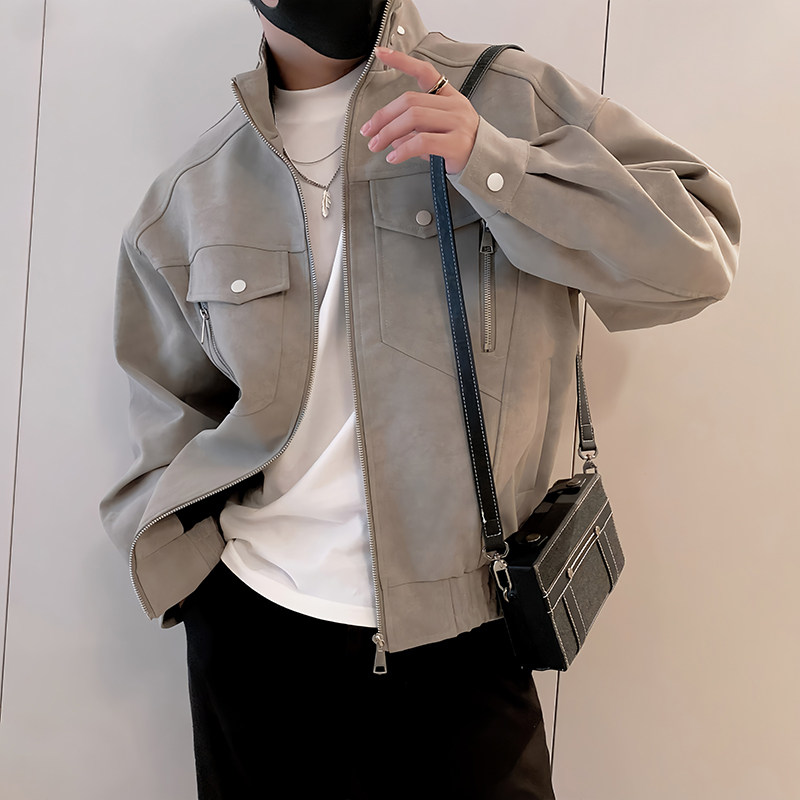 JK320/P108控148秋季小伙雾面PU皮防水立领痞帅夹克外套男黑首1,男装夹克,星座305B