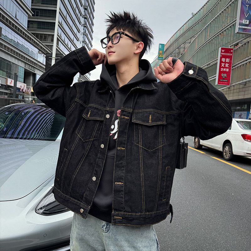 JK334/P128控168秋季复古原色明辑线水洗牛仔休闲夹克外套男黑首1,男装工装外套,星座305B