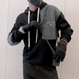 Y337/P78控108秋季痞帅小伙小众设计做旧连帽拼接卫衣男长袖黑首，男装卫衣，星座305B