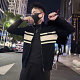 LV276/P98控138秋季简约风立领黑白条纹针织衫毛衣外套男黑首1，男装针织衫/毛衣，星座305B
