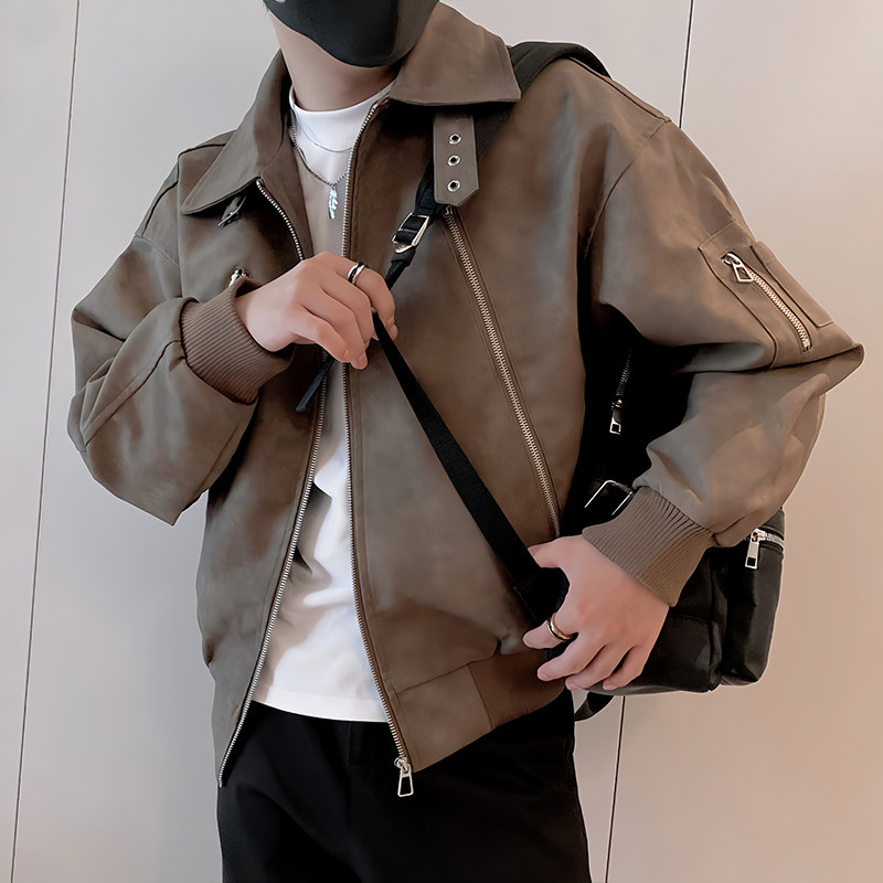 JK316/P118控158秋季小伙pu皮防水翻领长拉链设计夹克外套男黑首1,男装夹克,星座305B