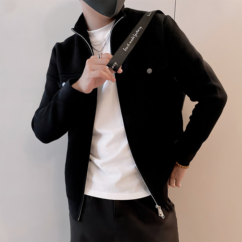 LV275/P98控138秋季痞帅小伙毛衣男菱形设计针织开衫毛衣外套黑首图片