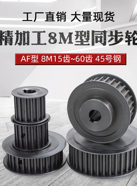 同步带轮 8M 15-60齿 45号碳钢发黑键槽固定传动带轮 HTD8m同步轮