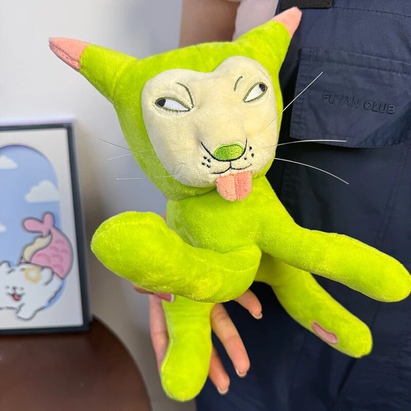 抽象外星猫绿色哈吉咪搞怪毛绒玩偶肢体可动邪恶小猫公仔娃娃玩具
