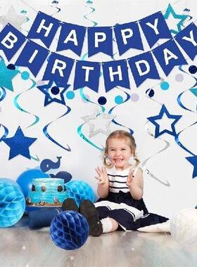 Blue Birthday Decorations, Happy Birthday Banner With
