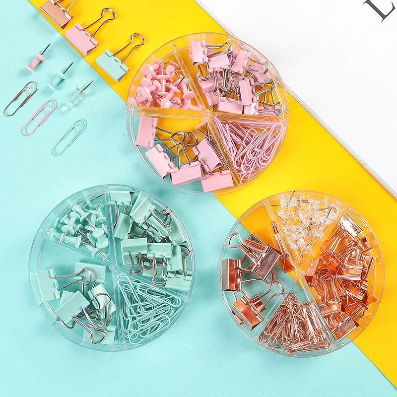72Pcs Color Binder Clips Paper Clips Push Pin Set Rose Gold