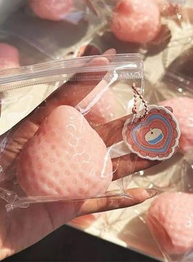 Big Strawberry Squeeze Taba Squishy Toy Kawaii Red Pink Squi