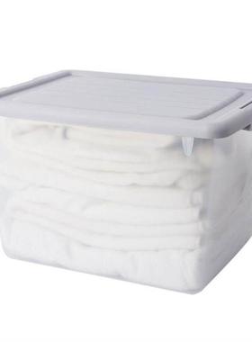 Plastic see-through storage boxes for clothes and snacks