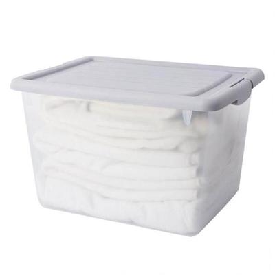Plastic see-through storage boxes for clothes and snacks