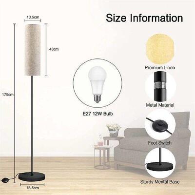 Floor Lamp With Foot Switch 9w E27 Light Bulb Linen Reading