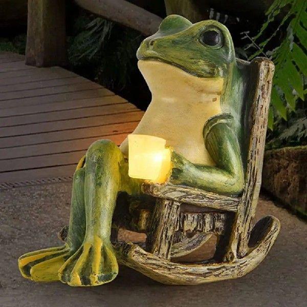 Miniature Frog Garden Statue Solar Garden Frog Decor Solar