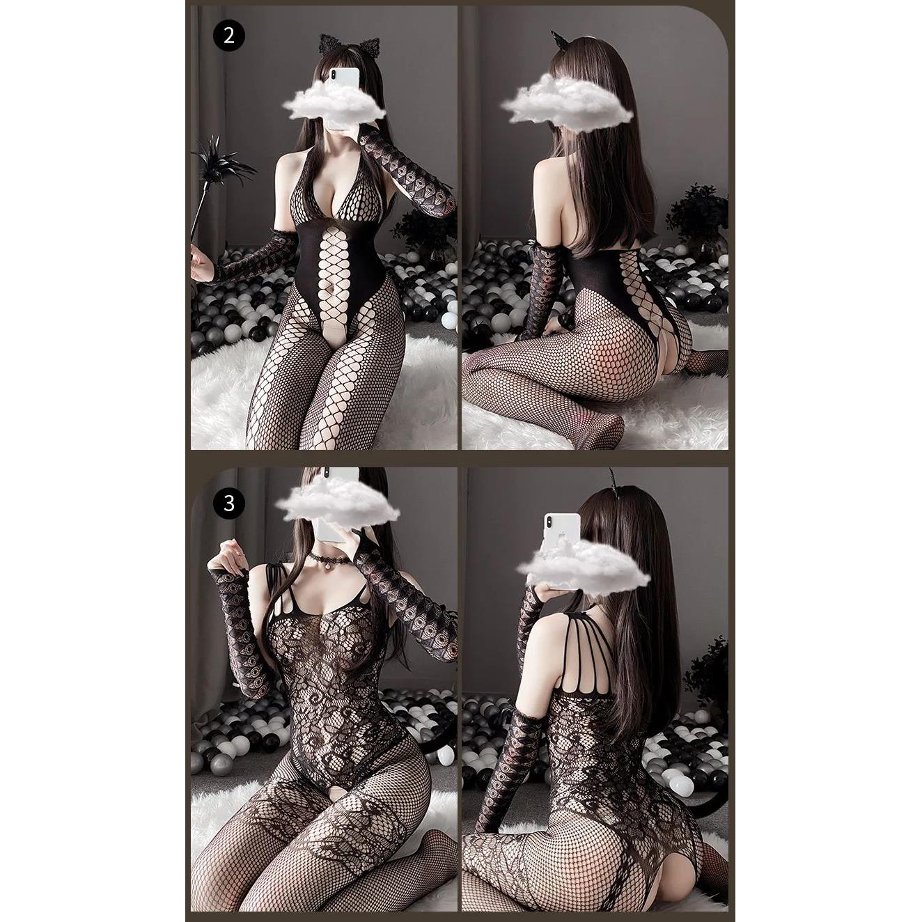 Sexy Open Crotch Bodysuit For Women Erotic Fishnet Mesh