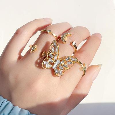 Diamond studded butterfly 5-piece set with open ring