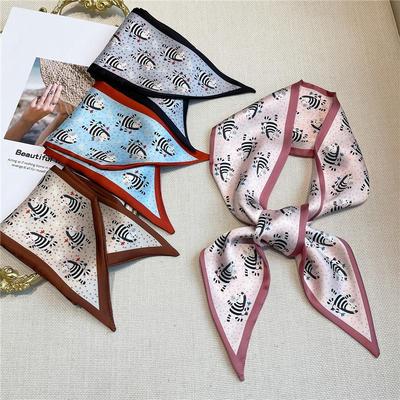 Print Hair Bands Skinny Silk Scarf Women Headband Ribbon Scr