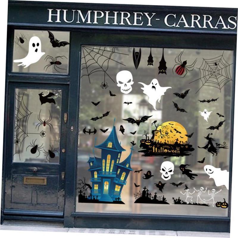Halloween Window Stickers Glass Door Cute Skull Spider Bat