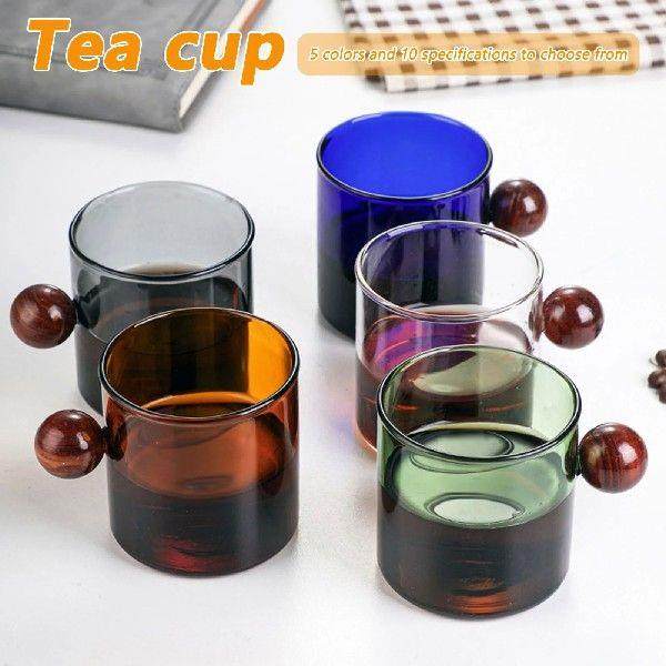 Simple Glass Coffee Cups With Wooden Ball Handle Stylish