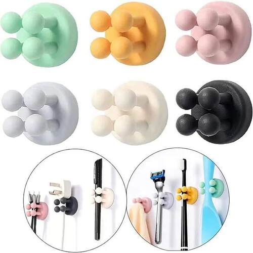 6/1pcs Punch Free Silicone Hook for Bathroom Razor Holder
