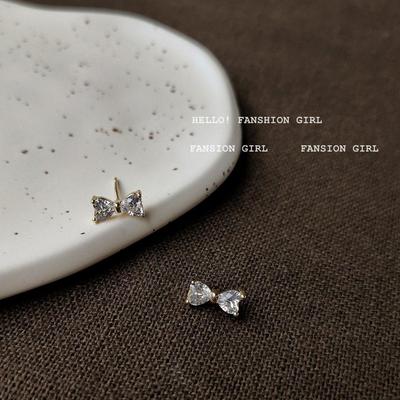 Small 925 Silver Plated 14K Micro-set Zircon Bow Earrings Wo