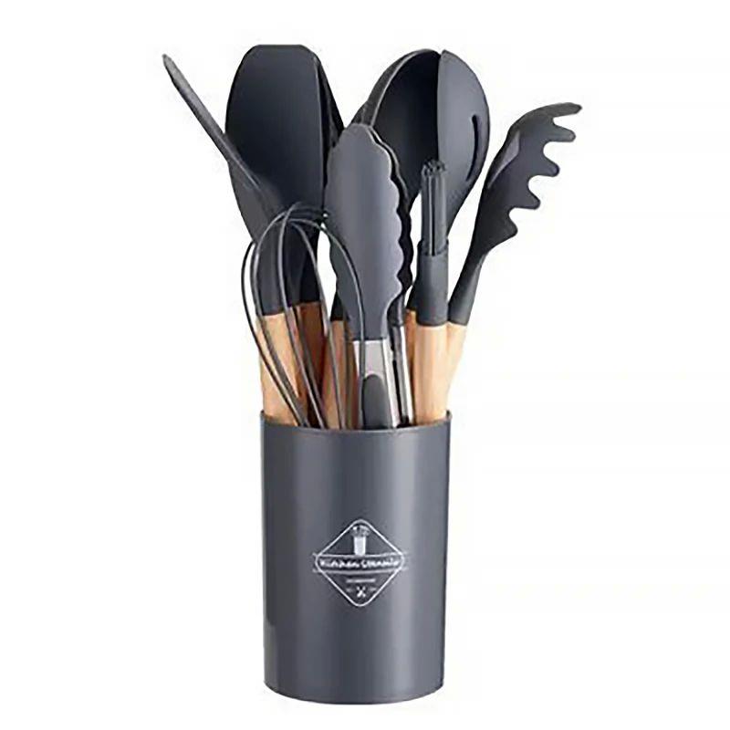 12Pcs Silicone Cooking Utensils Set Wooden Handle Kitchen Co