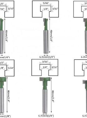 6pcs/set Tungsten Steel Keyhole Router Bits Set 1/4 Inch