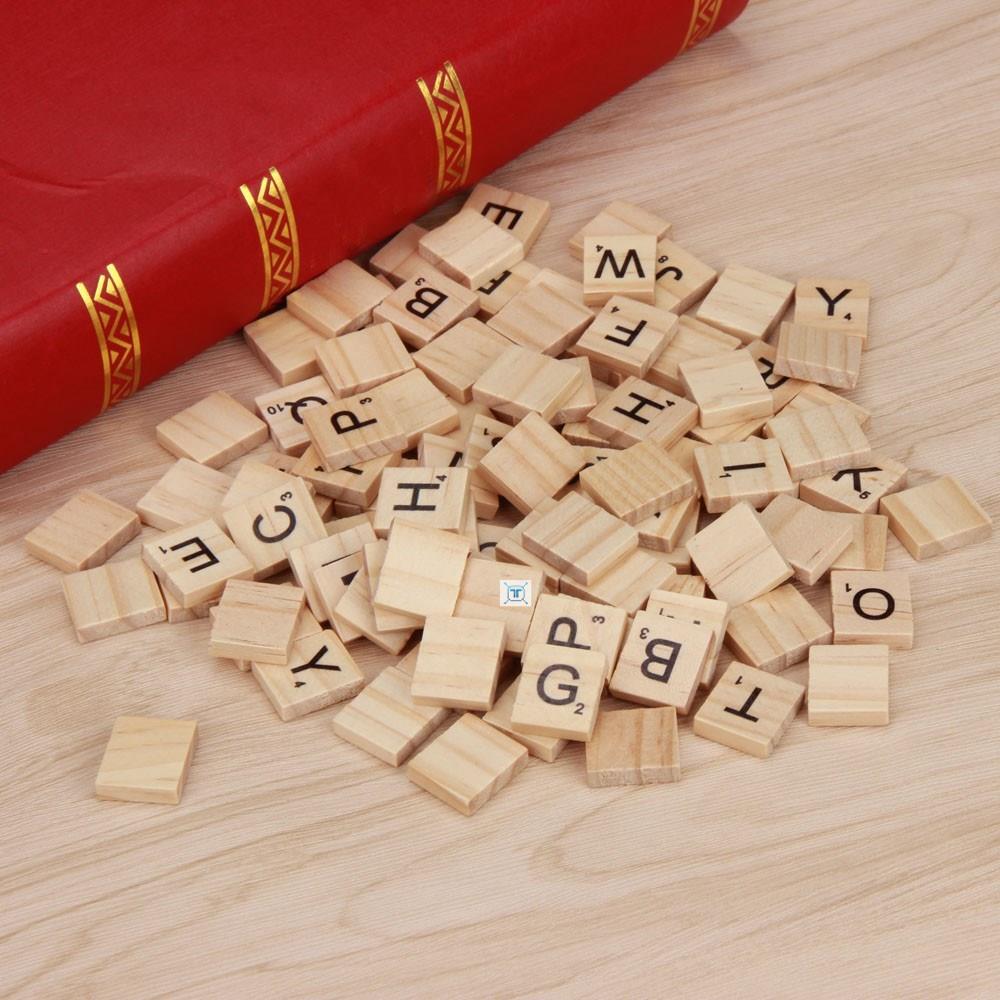 DIY Craft Supplies 100 PCs Wooden Alphabet Scrabble Tiles Bl