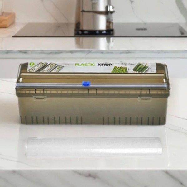 Cling Film Dispenser with Cutter Plastic Wrap Organizer