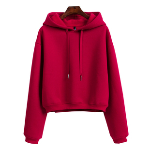 潮牌红色短款连帽卫衣女春秋薄款2025新款爆款洋气时尚小个子上衣