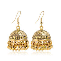 Hot-selling ethnic-style earrings, alloy, retro carved beaded tassels, Indian jhumka earrings for women thumbnail 7