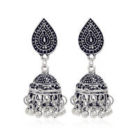 Hot-selling ethnic-style earrings, alloy, retro carved beaded tassels, Indian jhumka earrings for women thumbnail 2