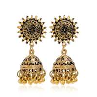 Hot-selling ethnic-style earrings, alloy, retro carved beaded tassels, Indian jhumka earrings for women thumbnail 5