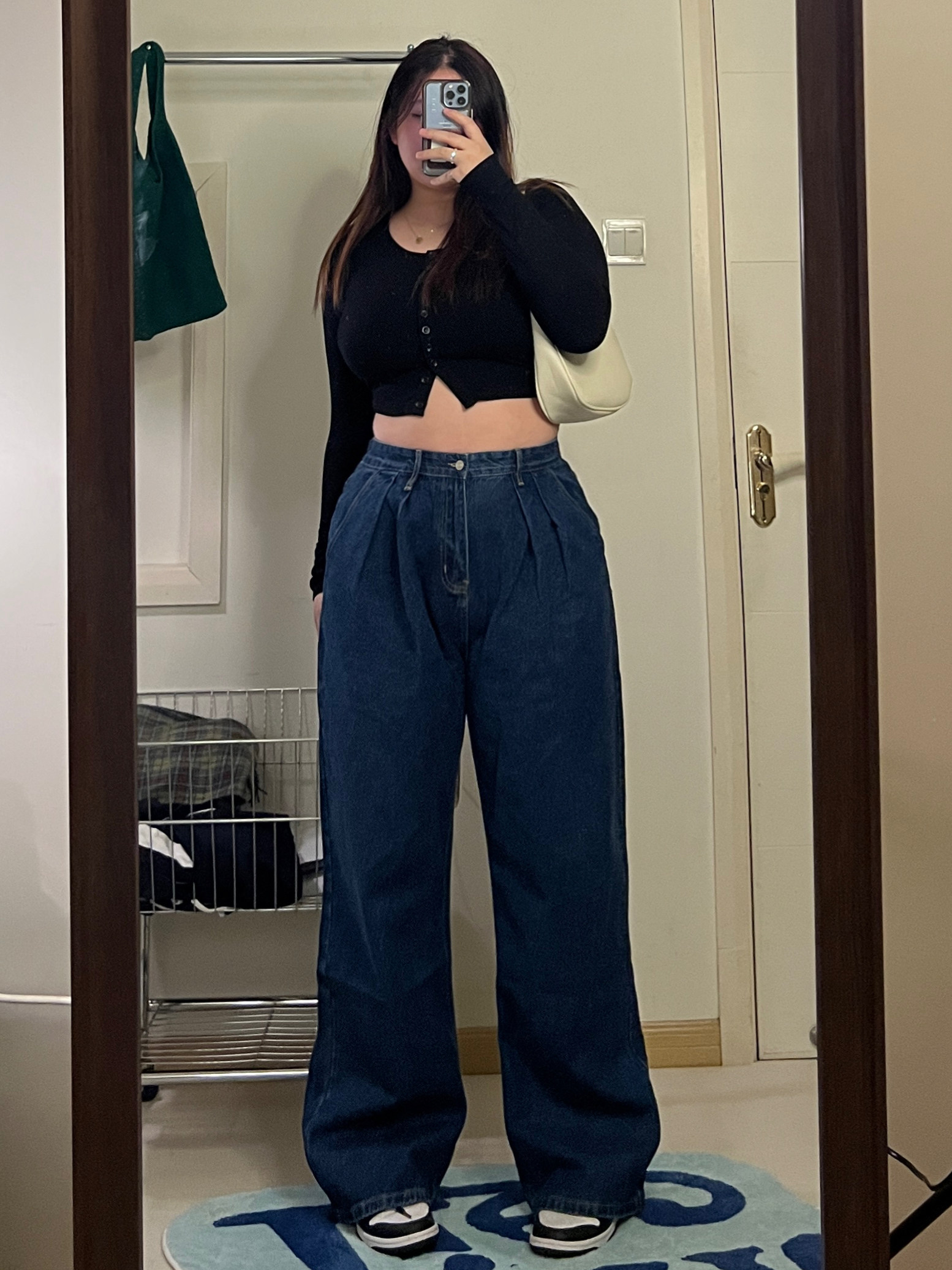 肉丸想变瘦肉丸大码秋款韩版宽松显瘦高腰阔腿直筒牛仔裤男女款