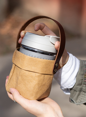 手提乐扣乐扣lock杯套ins花伴森玻璃水杯套咖啡杯袋学生斜挎袋子