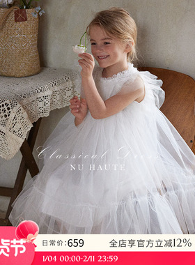NU童装 25年夏季女童法式仙女网纱周岁演出礼服裙公主飞袖连衣裙