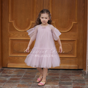 复古镶钻闪片飞袖 女童法式 网纱礼服裙生日连衣裙 25年夏季 NU童装