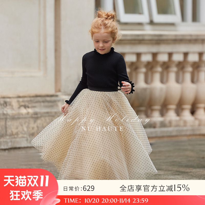 NU童装波点网纱礼服大伞裙