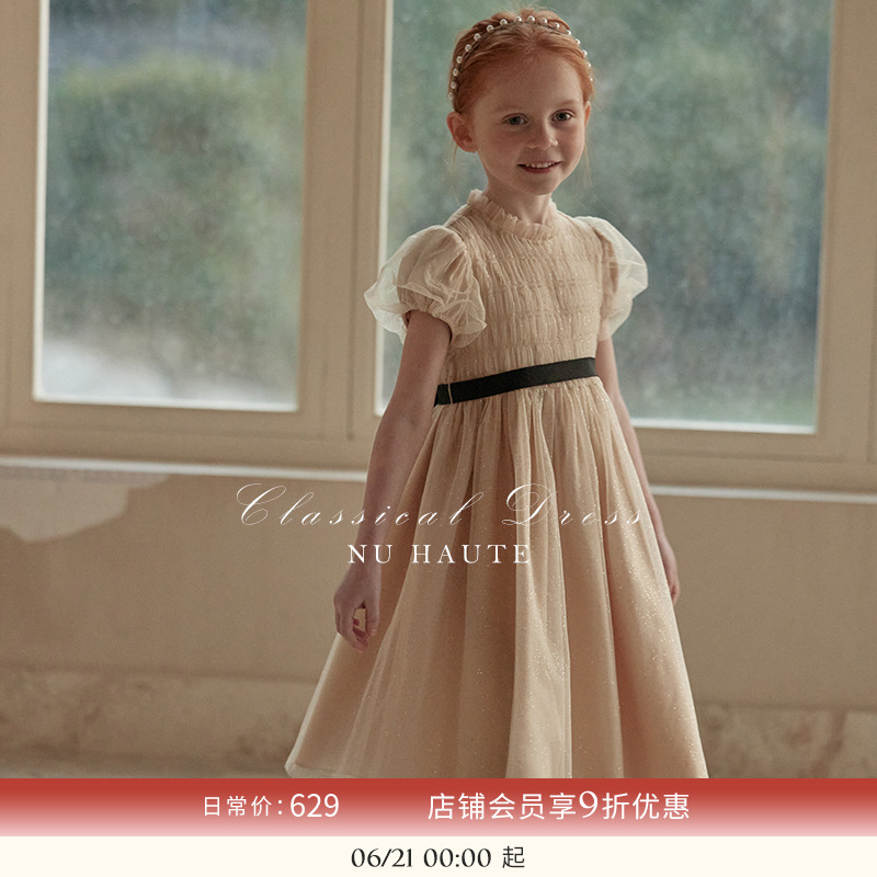 幼童网纱立领蝴蝶结装饰礼服裙NU