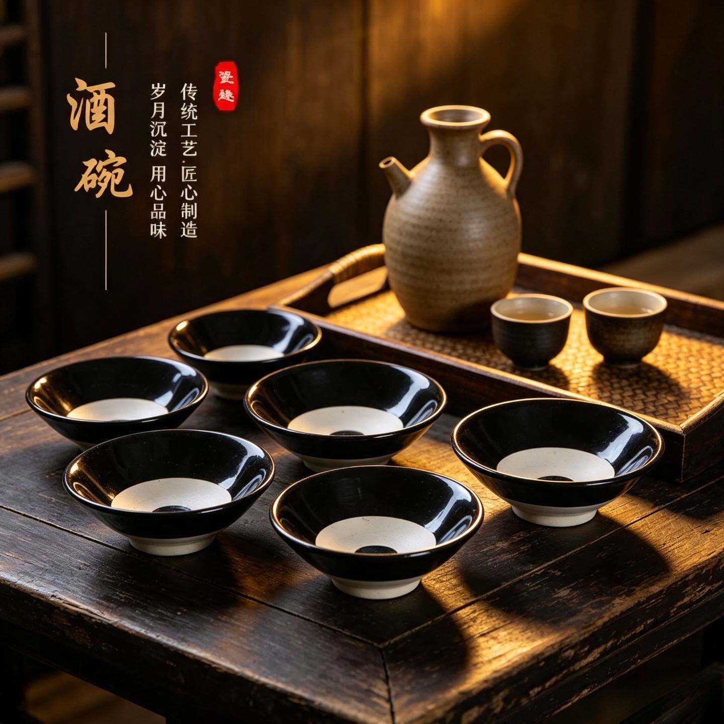 复古酒碗小瓷碗土碗仿古水浒道具酒碗粗陶扣肉蒸碗摔酒碗家用古风