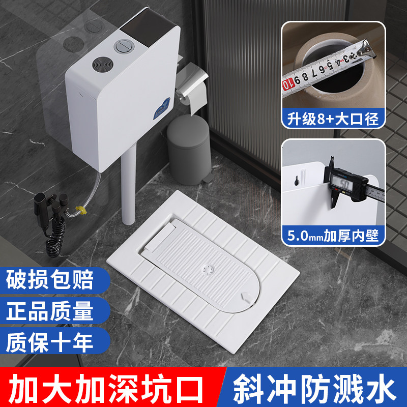 家用一体式带盖板蹲便器蹲坑是水箱整套装蹲厕盆翻盖式便池包邮