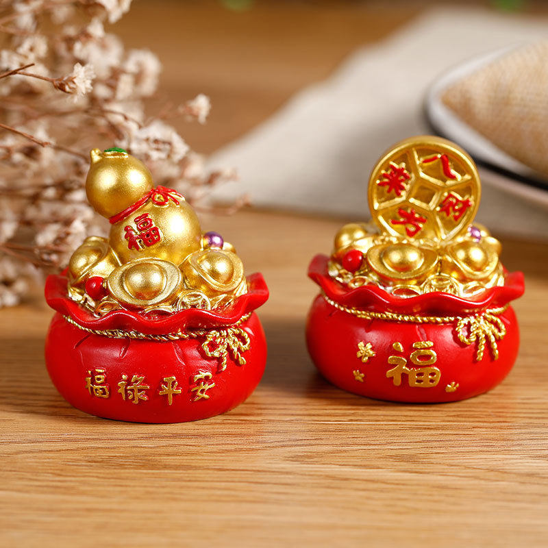 吉祥可爱聚宝盆福袋摆件红红火火新年吉祥物 蛋糕幸运装饰