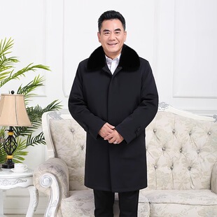 宽松尼派克服男中长中老年爸爸装兔皮毛一体内胆冬季皮草大衣外套