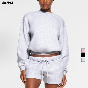 SKIMS COTTON FLEECE 卡戴珊格雷系圆领短款运动瑜伽宽松卫衣女