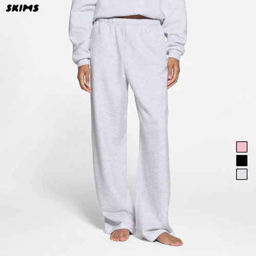 SKIMS COTTON FLEECE 卡戴珊纯色抽绳秋冬抓绒直筒运动休闲卫裤女