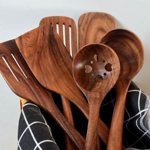 Natural Teak Cooking Tools - Non-Scratch Design
