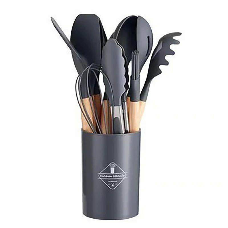 12Pcs Silicone Cooking Utensils Set Wooden Handle Kitchen Co