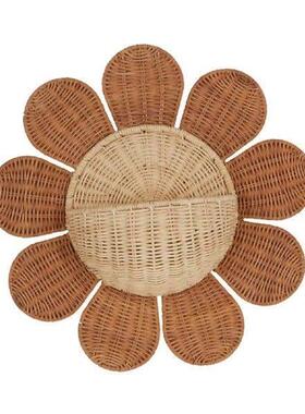 Wall Mount Basket Decorative Boho Rattan Mail Holder Woven