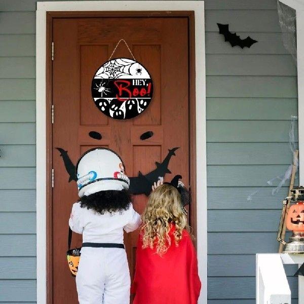 Halloween Boo Sign Round Plaques 8Inch Ghostly Pattern