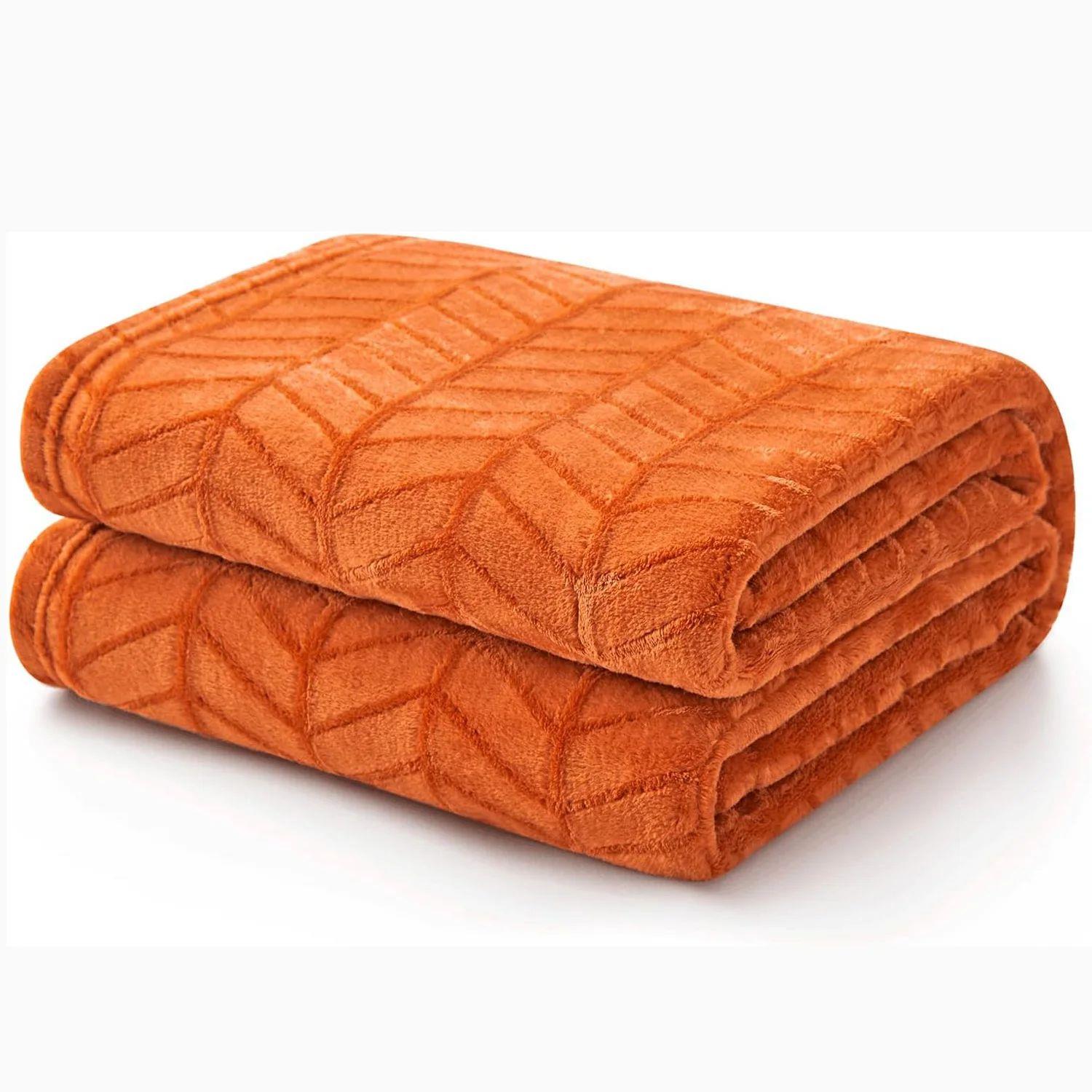 Soft Brushed Flannel Throw Blanket Burnt Orange Fleece Blank