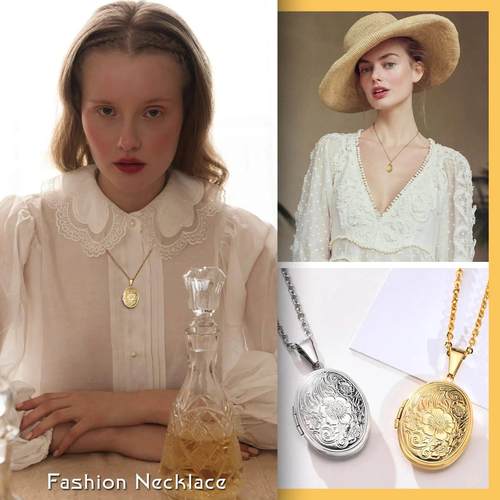 Delicate Floral Oval Heart Locket Pendant Necklaces for Wome