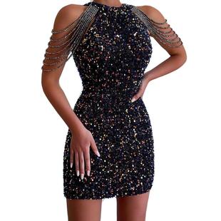 shoulder hanging bag buttocks dress Sexy sequin neck